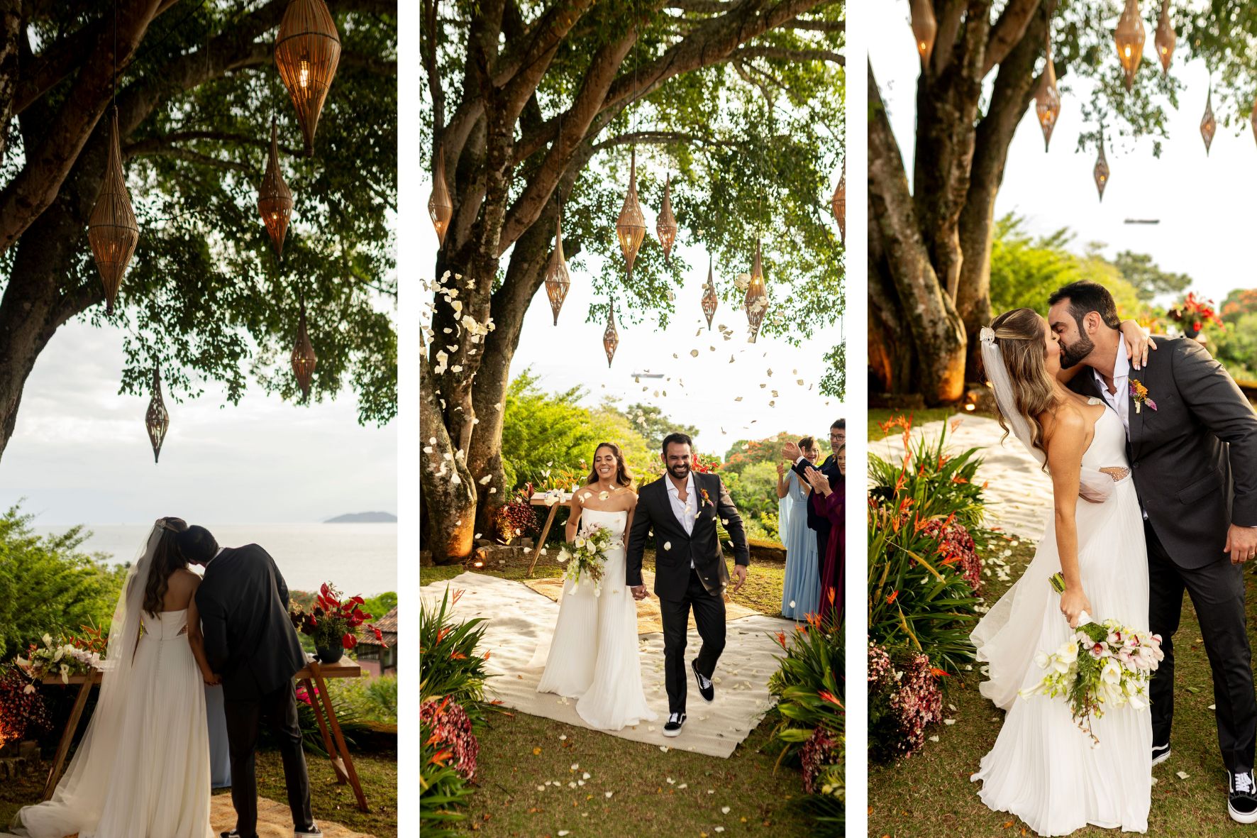 cerimônia de casamento na praia com saída dos noivos
