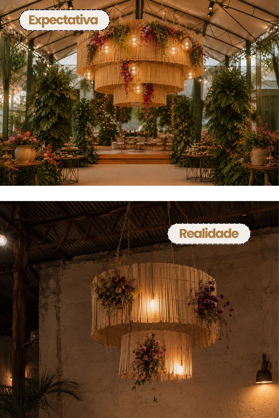 Expectativa vs. realidade decoração de casamento na praia