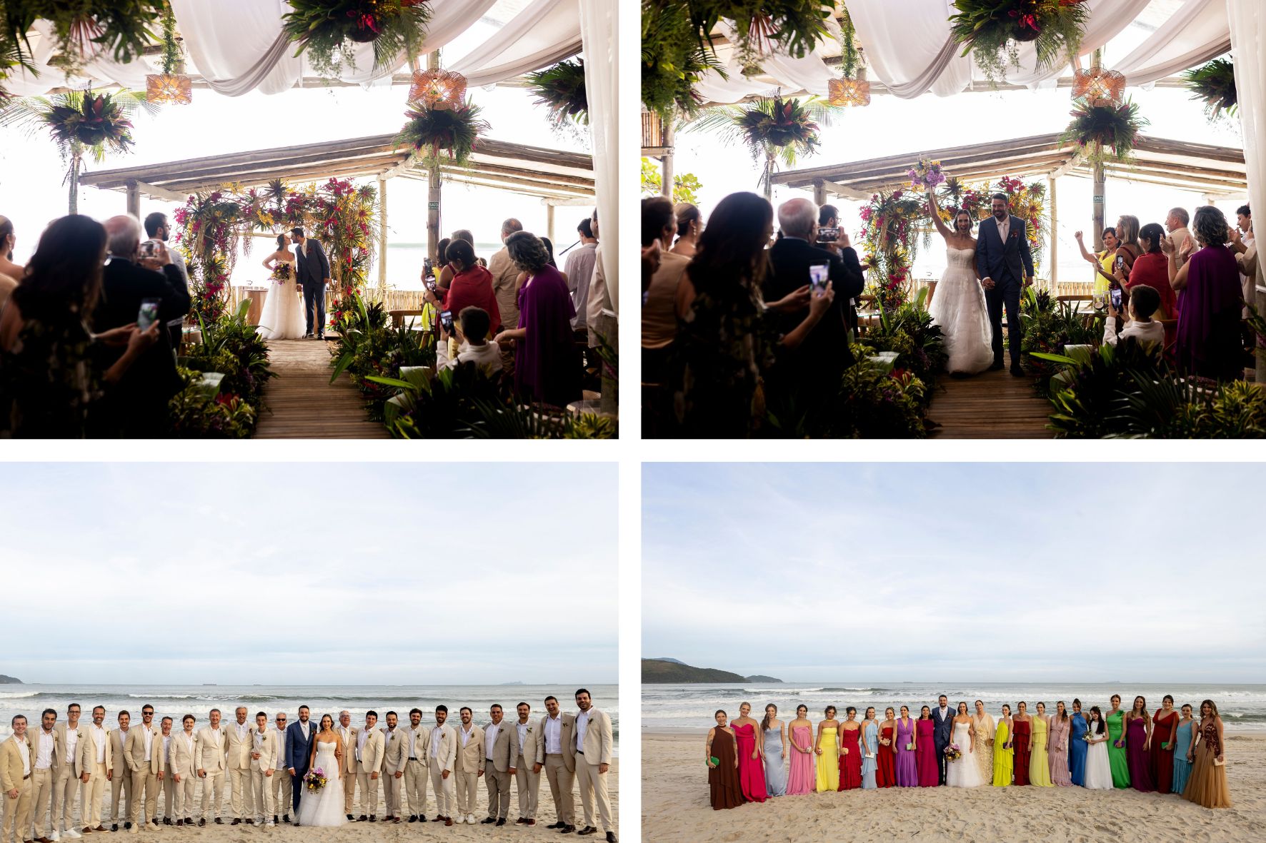 Casamento no Luai Cabanas em Maresias com cerimônia, noivos e padrinhos na praia