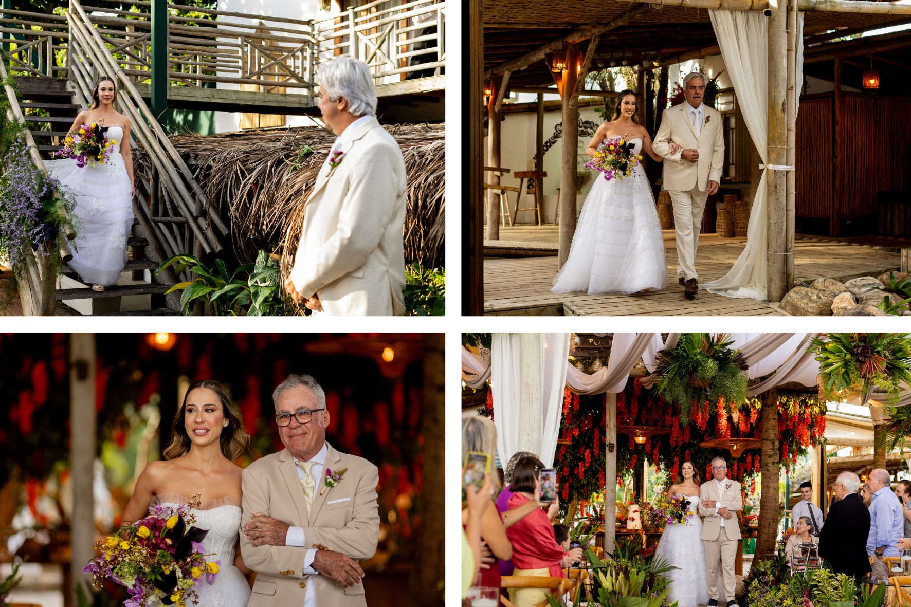 Entrada da noiva com o avô e o pai no Destination Wedding no Luai Cabanas