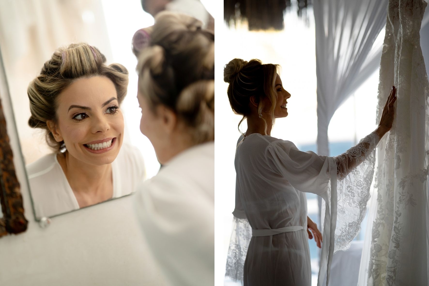 noiva no making of com o vestido