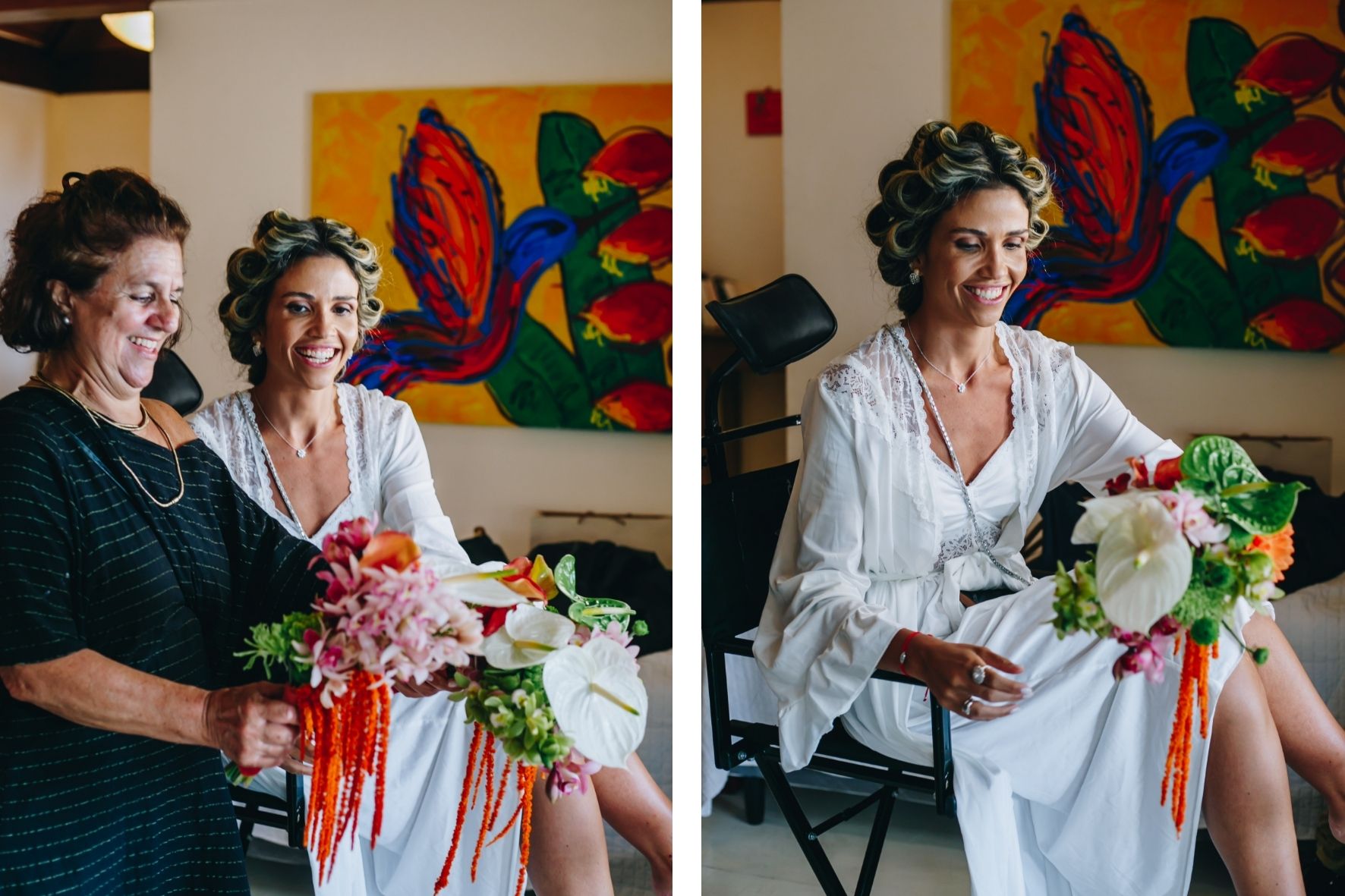 Noiva recebendo o buquê da Decoradora