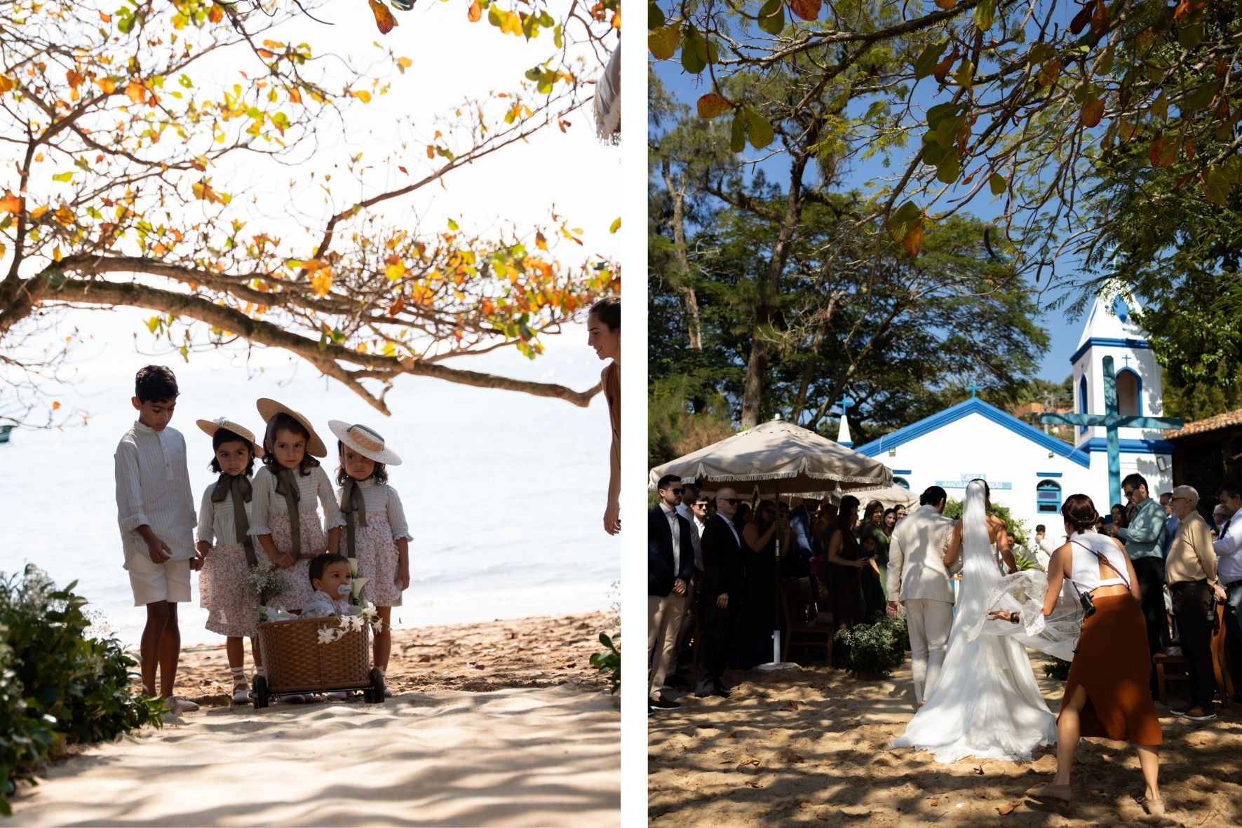 pajem e entrada da noiva no casamento na praia elegante